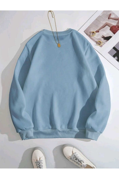Düz Baskısız Giy Çık Oversize Kalıp Bisiklet Yaka Sweatshirt