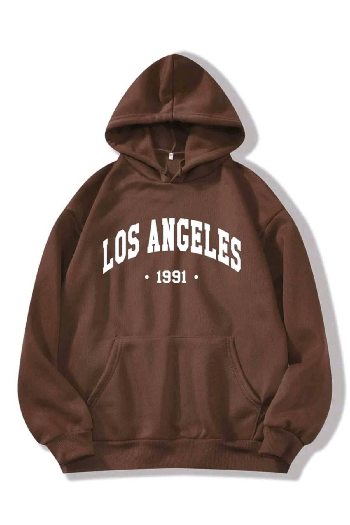 Los Angeles 1991 Baskılı Oversize Spor Sweatshirt Hoodie