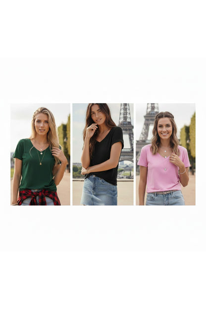 3'lü Basic Paket V-Yaka Kadın T-SHİRT