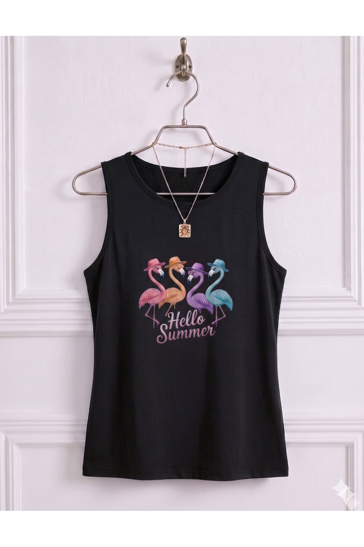 FLAMİNGO Baskılı Kadın (Omuzu Açık) Askılı Kolsuz Tshirt