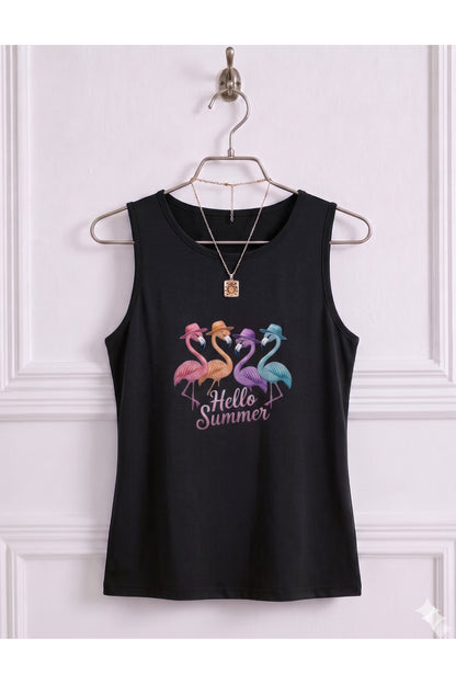 FLAMİNGO Baskılı Kadın (Omuzu Açık) Askılı Kolsuz Tshirt