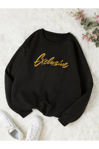 Exclusive Baskılı Oversize Bisiklet Yaka Sweatshirt