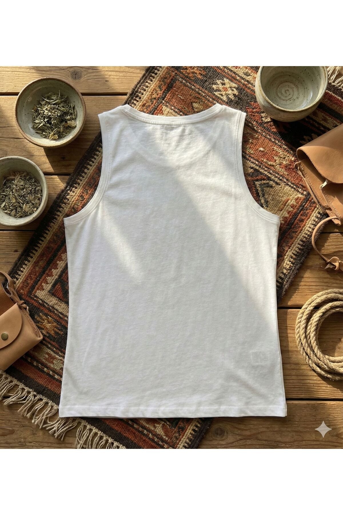 Etnik Desen Baskılı Kadın Omuzu Açık Kolsuz Askılı Tshirt