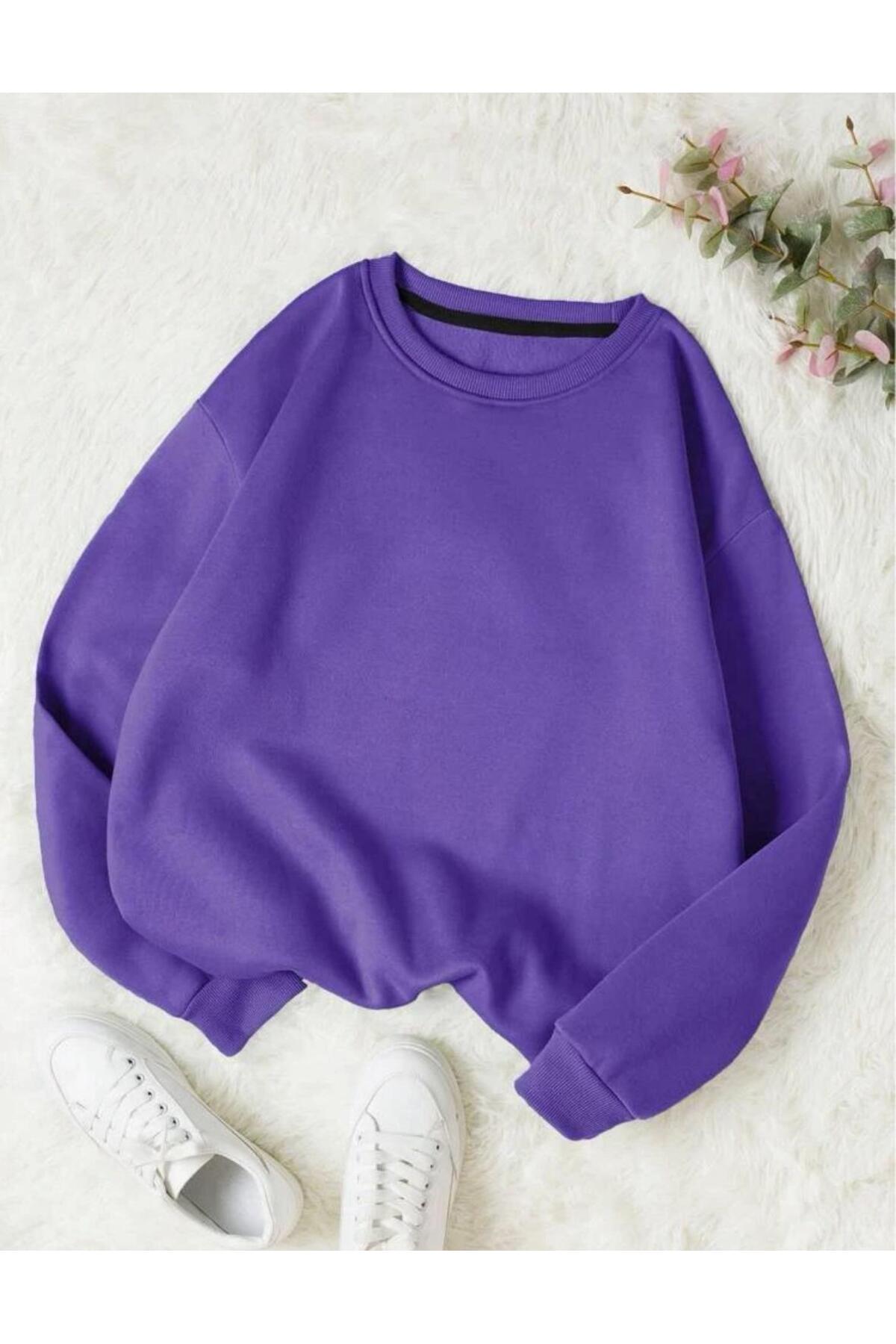 Bisiklet Yaka Sweatshirt Düz Baskısız ( Soft ) Geniş Kalıp