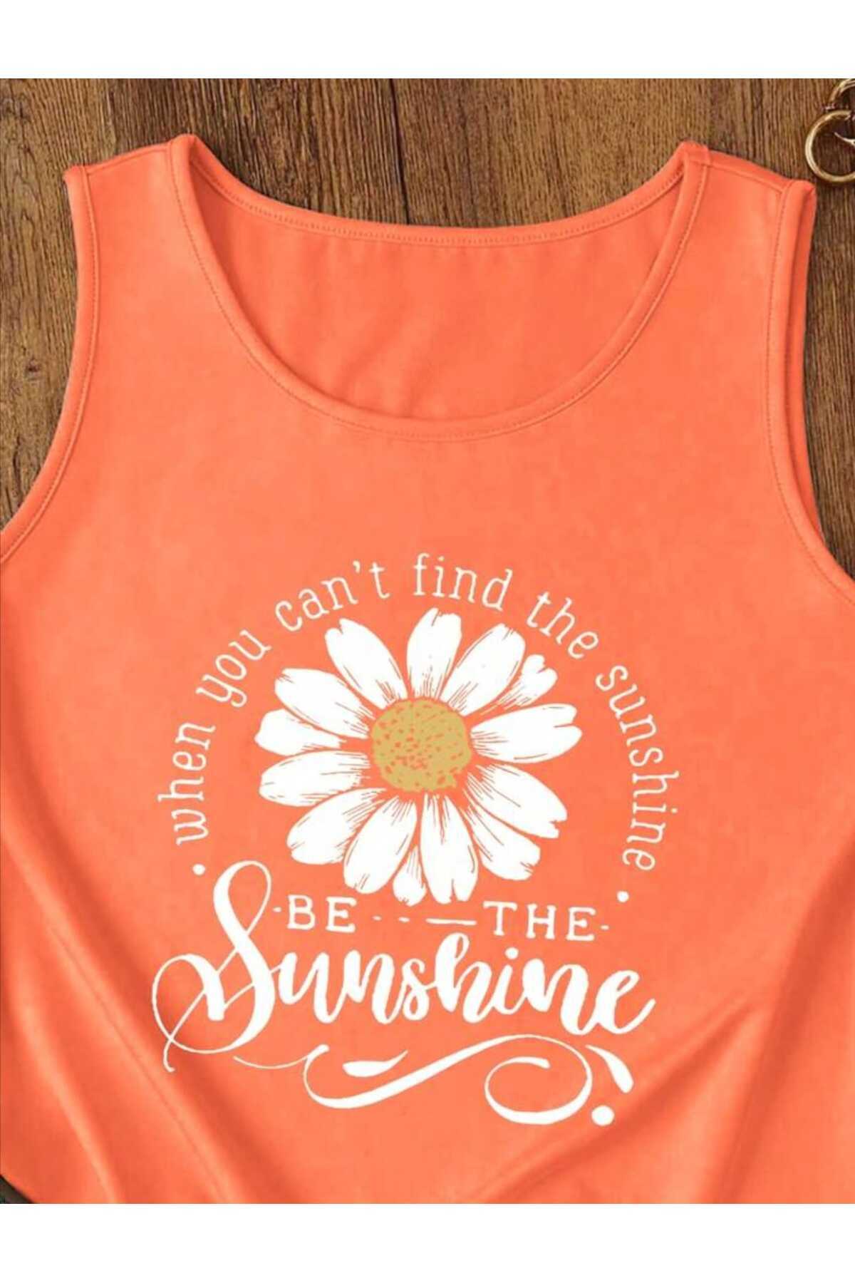 BE THE SUNSHİNE Kadın Pamuklu Kolsuz (Omuzu Açık) Yazlık T-shirt