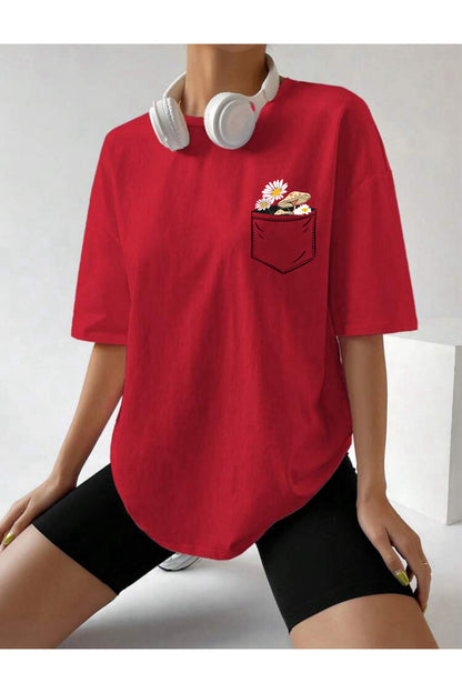Çiçek Baskılı Unisex Oversize Tshirt