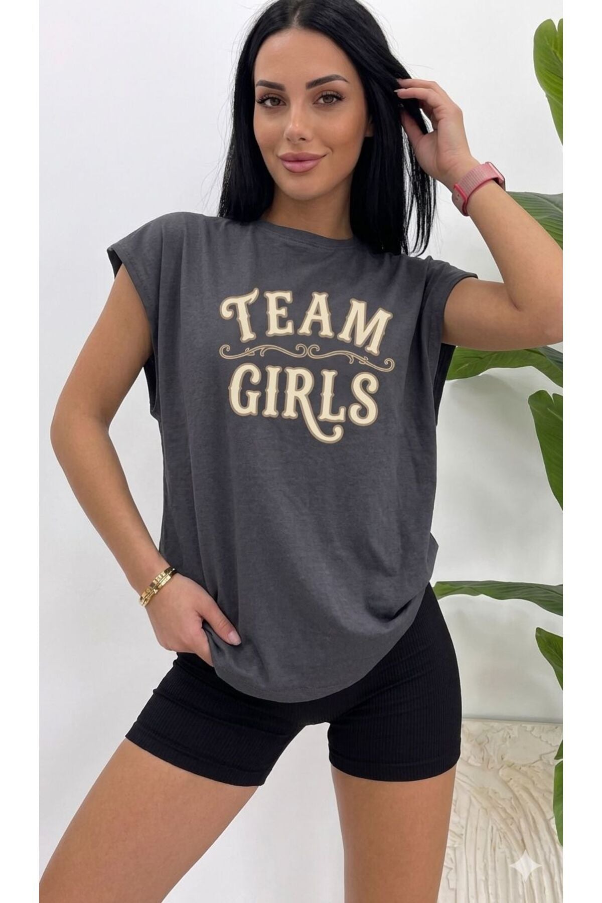 TEAM GIRLS Baskılı Kadın Sıfır Kol Sporcu Tshirt