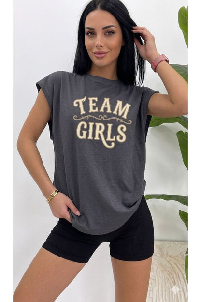 TEAM GIRLS Baskılı Kadın Sıfır Kol Sporcu Tshirt