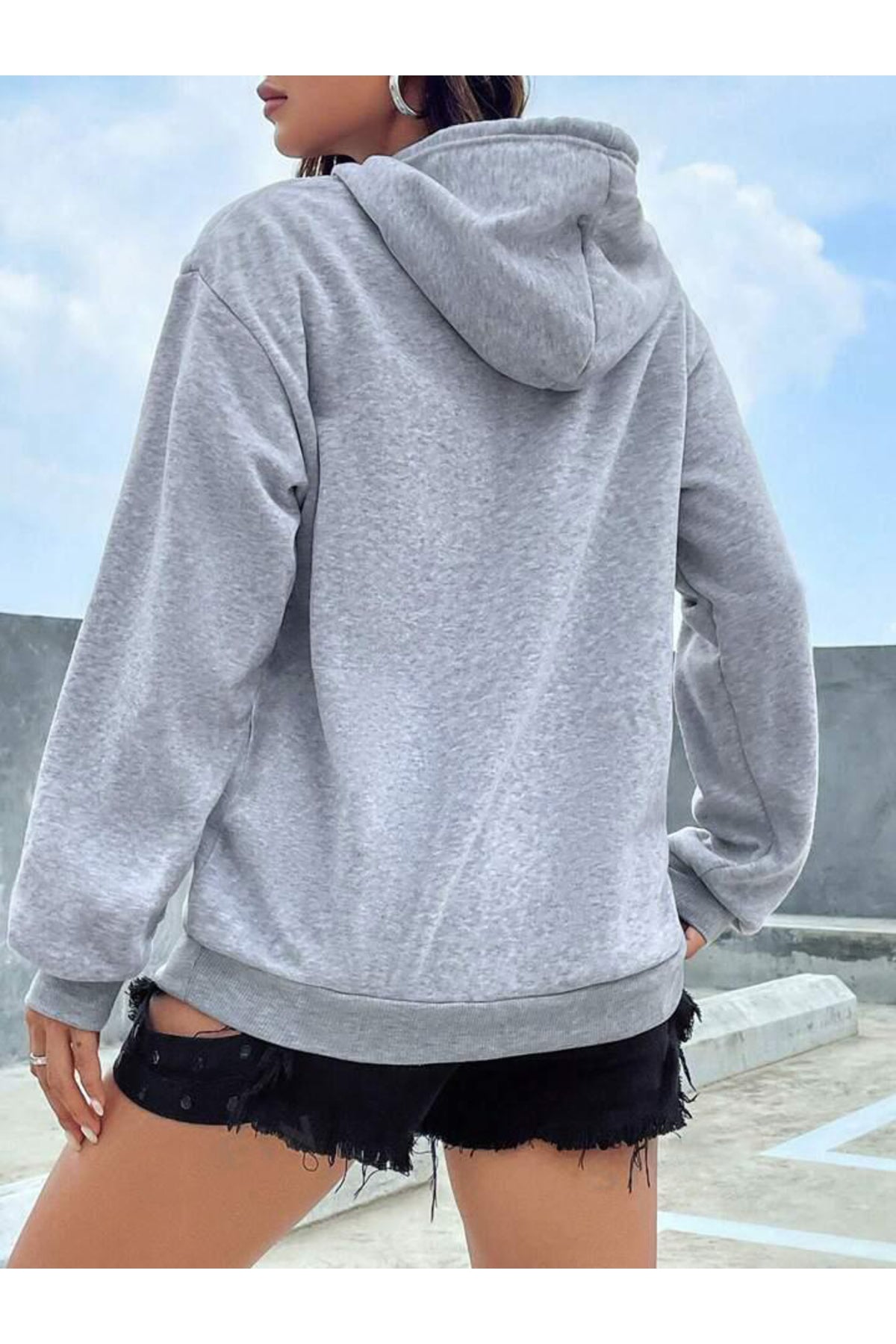 PEACE Paptya Baskılı Oversize Kapşonlu Sweatshirt