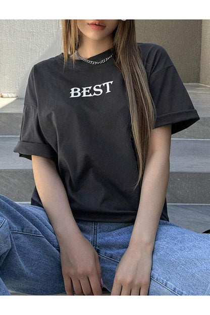 BEST Slogan Baskılı Kısa Kol (Oversize) Tshirt
