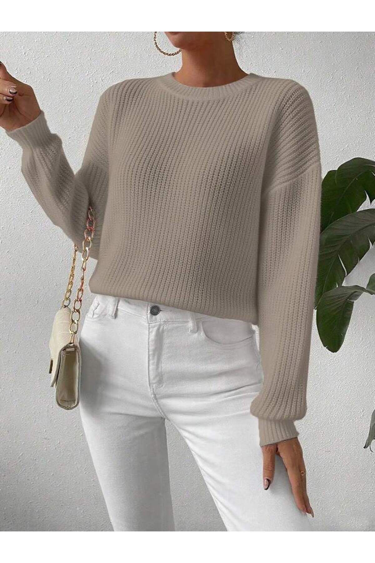 TRİKO Örme Oversize Bisiklet Yaka Kazak BTK
