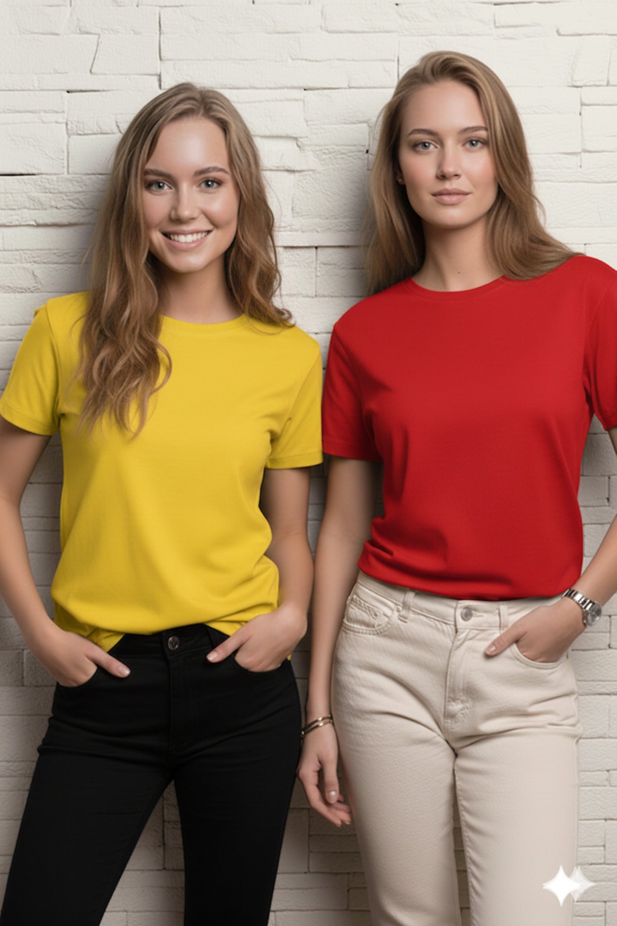 2'li Paket Kadın Regular Kalıp Pamuklu Bisiklet Yaka Basic T-Shirt