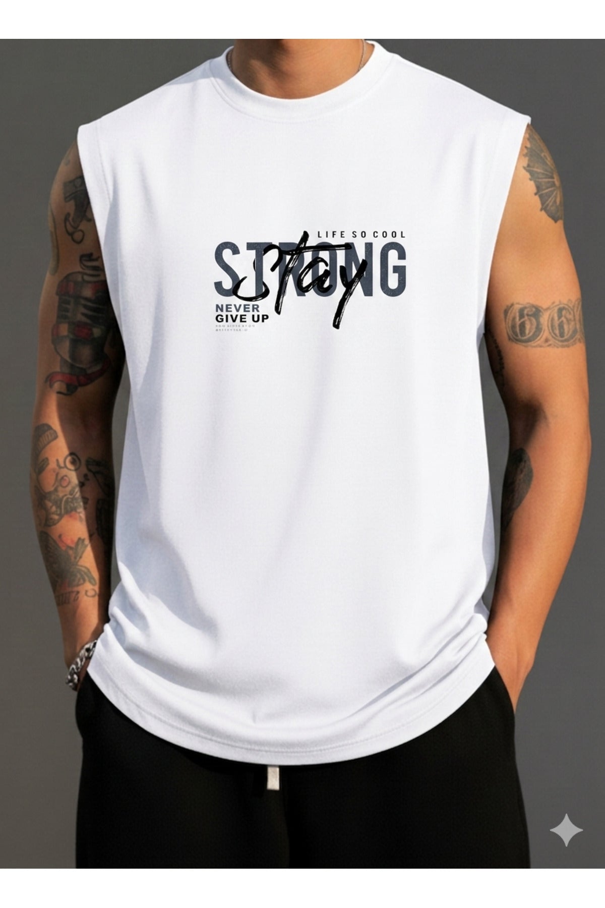 Erkek Sıfır Kol MİX Baskılı T-Shirt