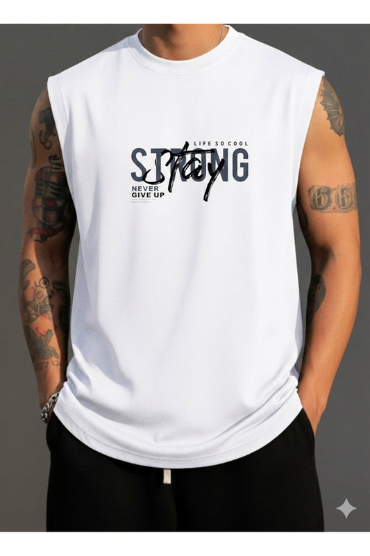 Erkek Sıfır Kol MİX Baskılı T-Shirt