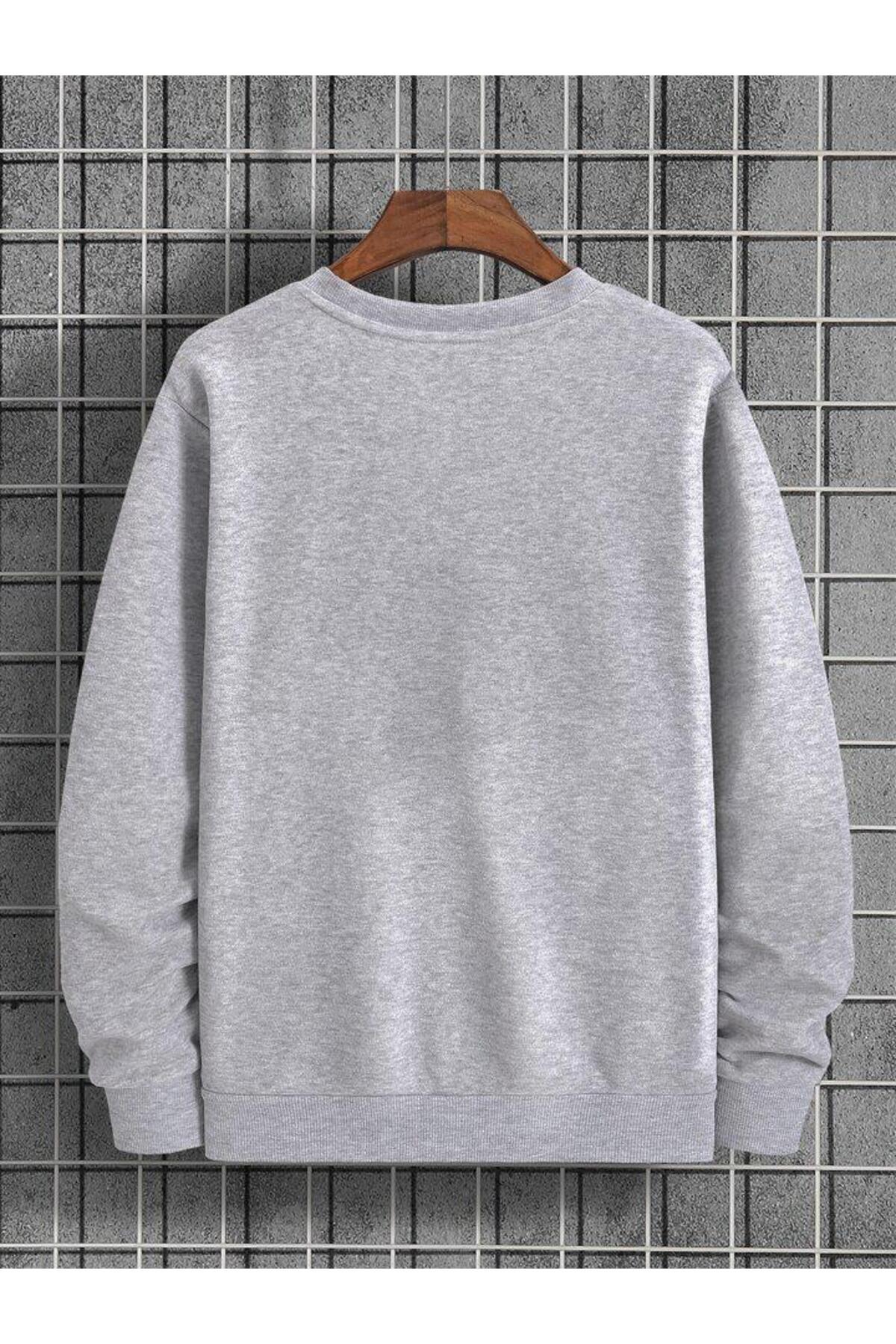 Düz Bisiklet Yaka Sweatshirt Baskısız Geniş Kalıp
