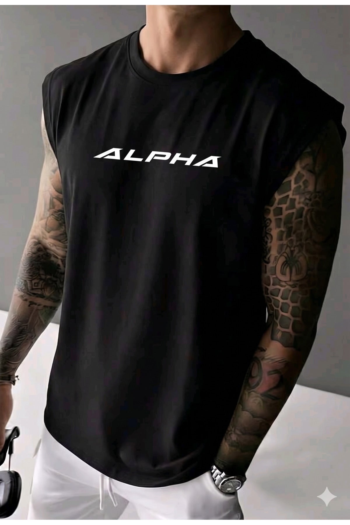 ALPHA Baskılı Erkek Sıfır Kol Sporcu Atlet