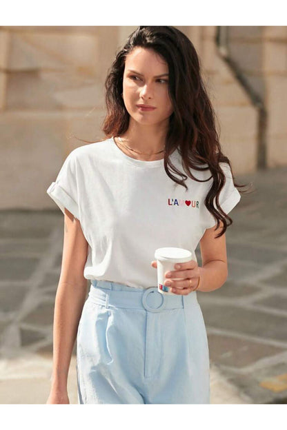Kolu Katlı Rahat Kesim Pamuklu T-Shirt