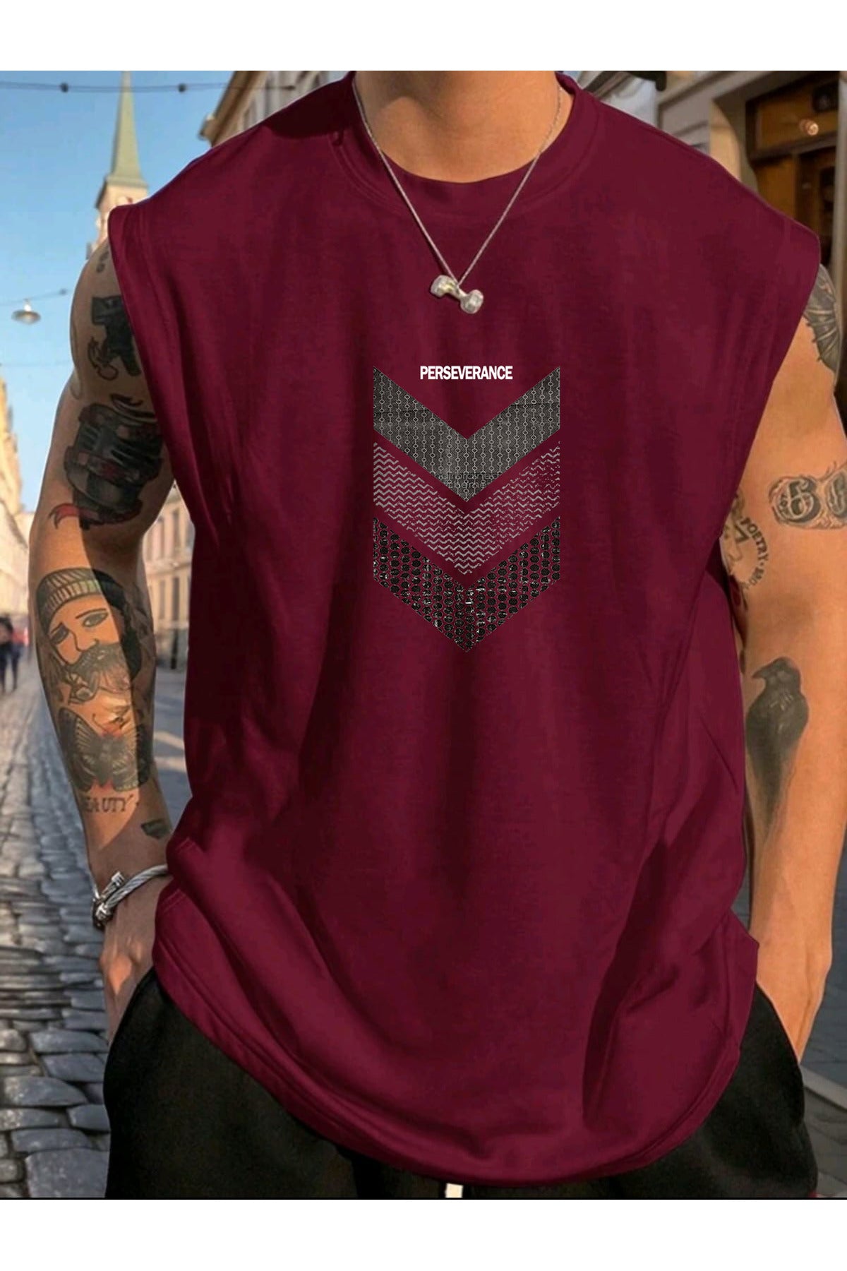 Perseverance Baskılı Kolsuz tshirt Erkek Sıfır Kol Giyim Spor Giyim Oversize T-SHİRT