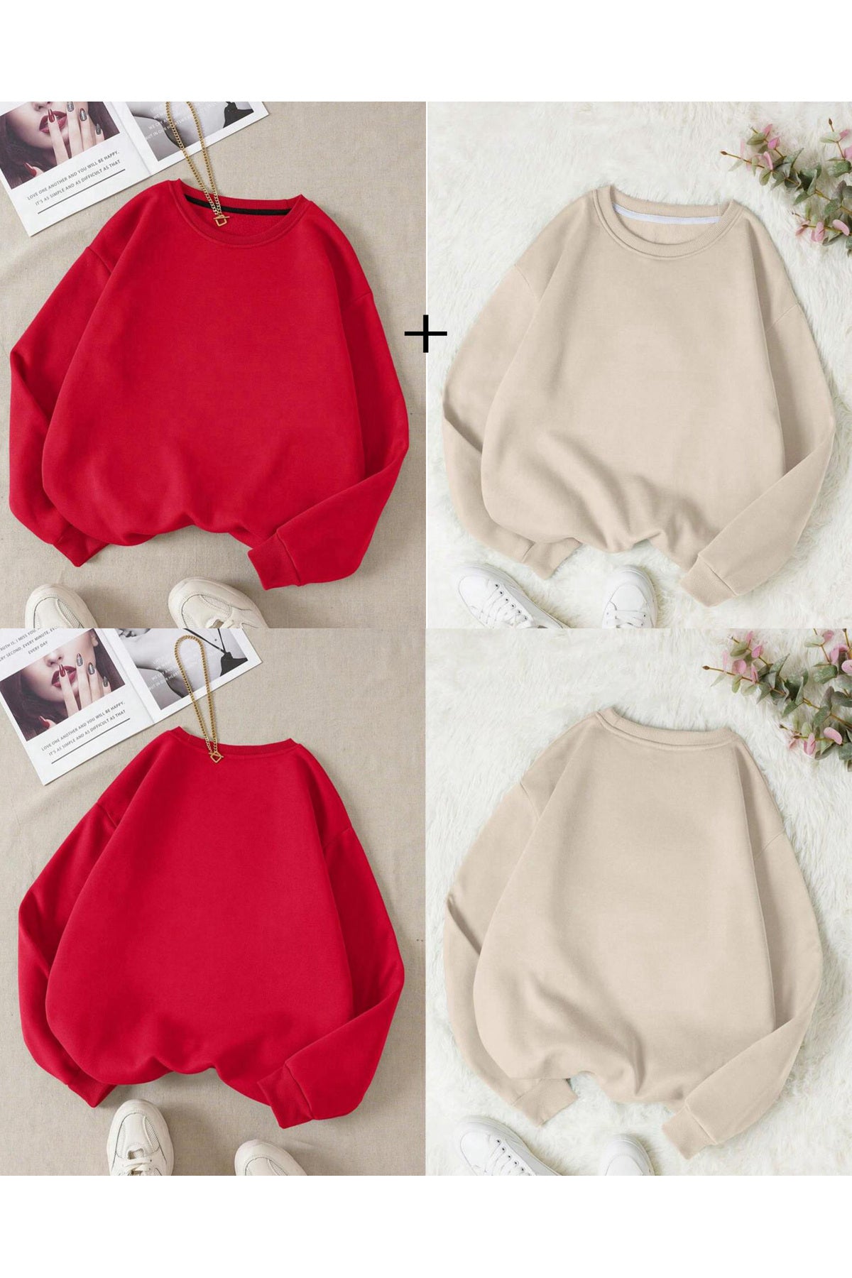 2si1 Arada Soft Bisiklet Yaka Geniş Kalıp Sweatshirt