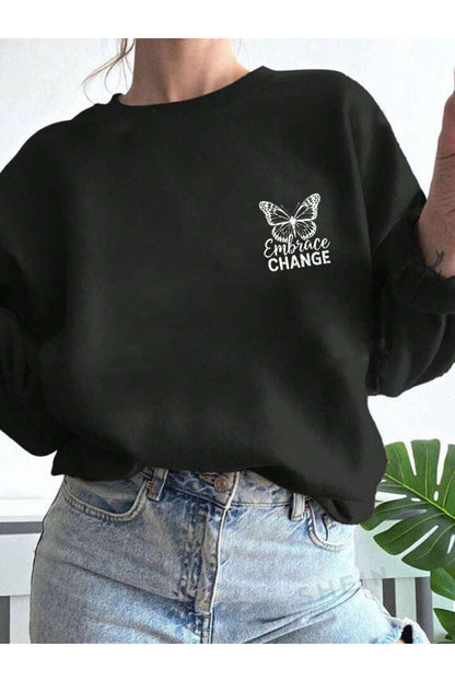Embrace Kelebek Baskılı Bisiklet Yaka Sweatshirt