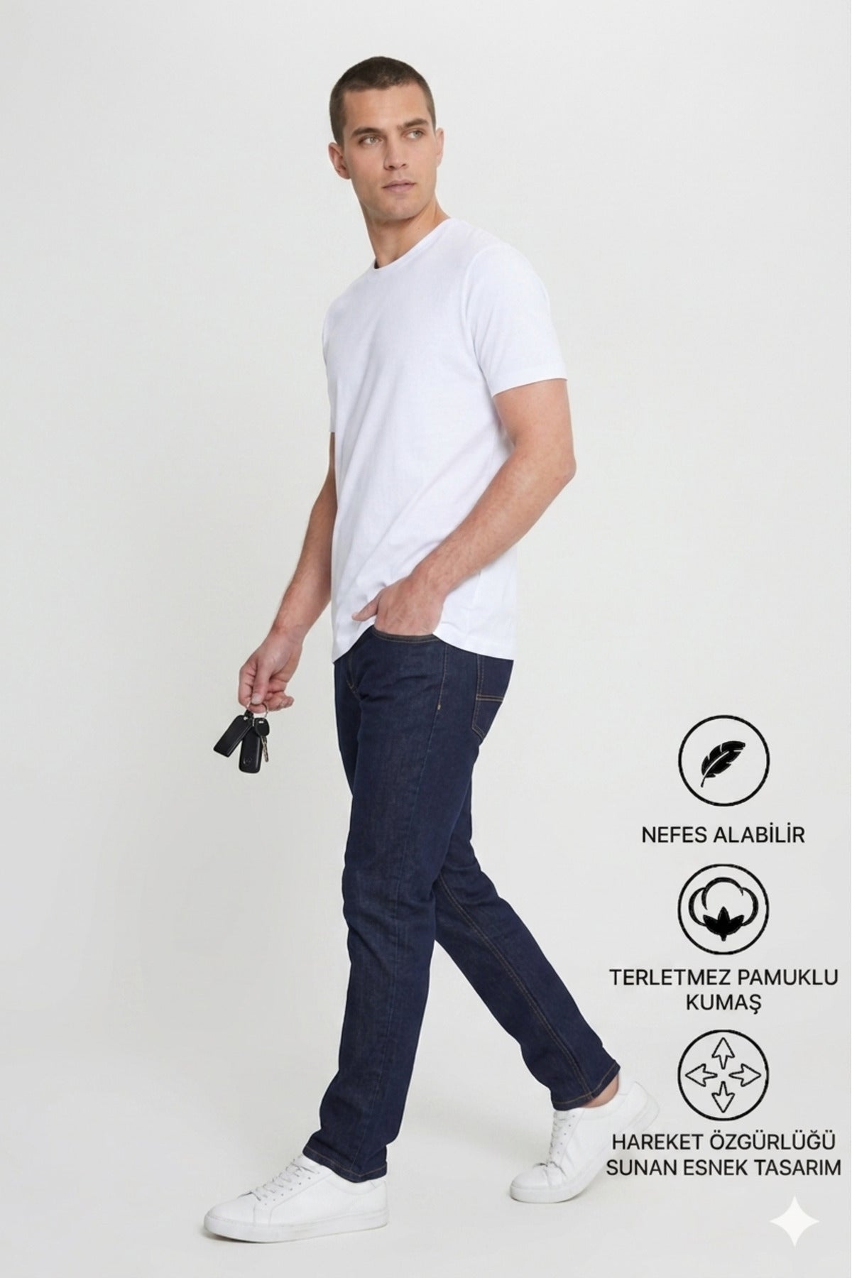 Erkek Slim Fit Bisiklet Yaka Kısa Kollu Yumuşak Tuşeli Basic Siyah Tişört