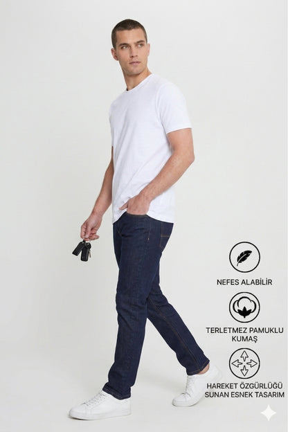 Erkek Slim Fit Bisiklet Yaka Kısa Kollu Yumuşak Tuşeli Basic Siyah Tişört