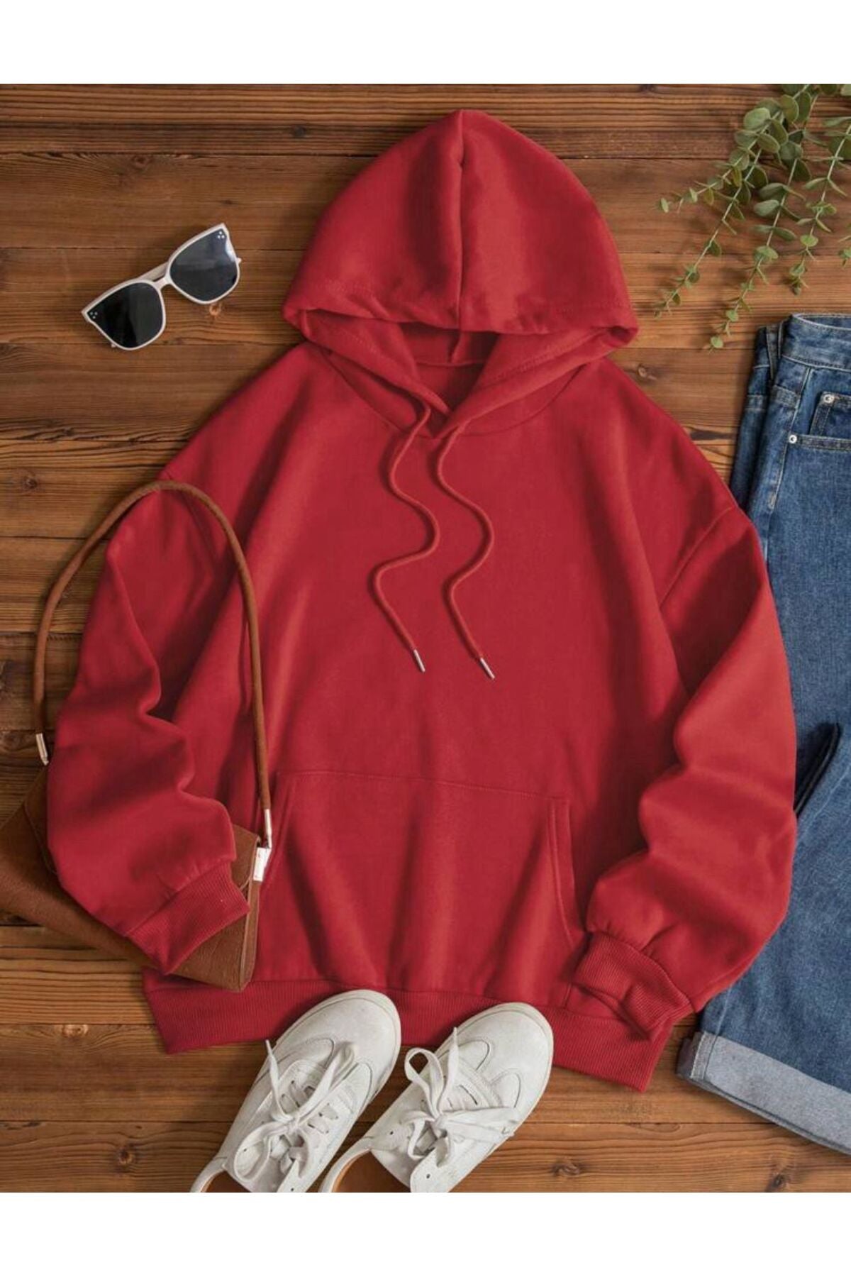 Kapüşonlu Sweatshirt Düz Baskısız ( Soft ) Geniş Kalıp
