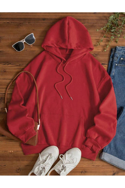 Kapüşonlu Sweatshirt Düz Baskısız ( Soft ) Geniş Kalıp