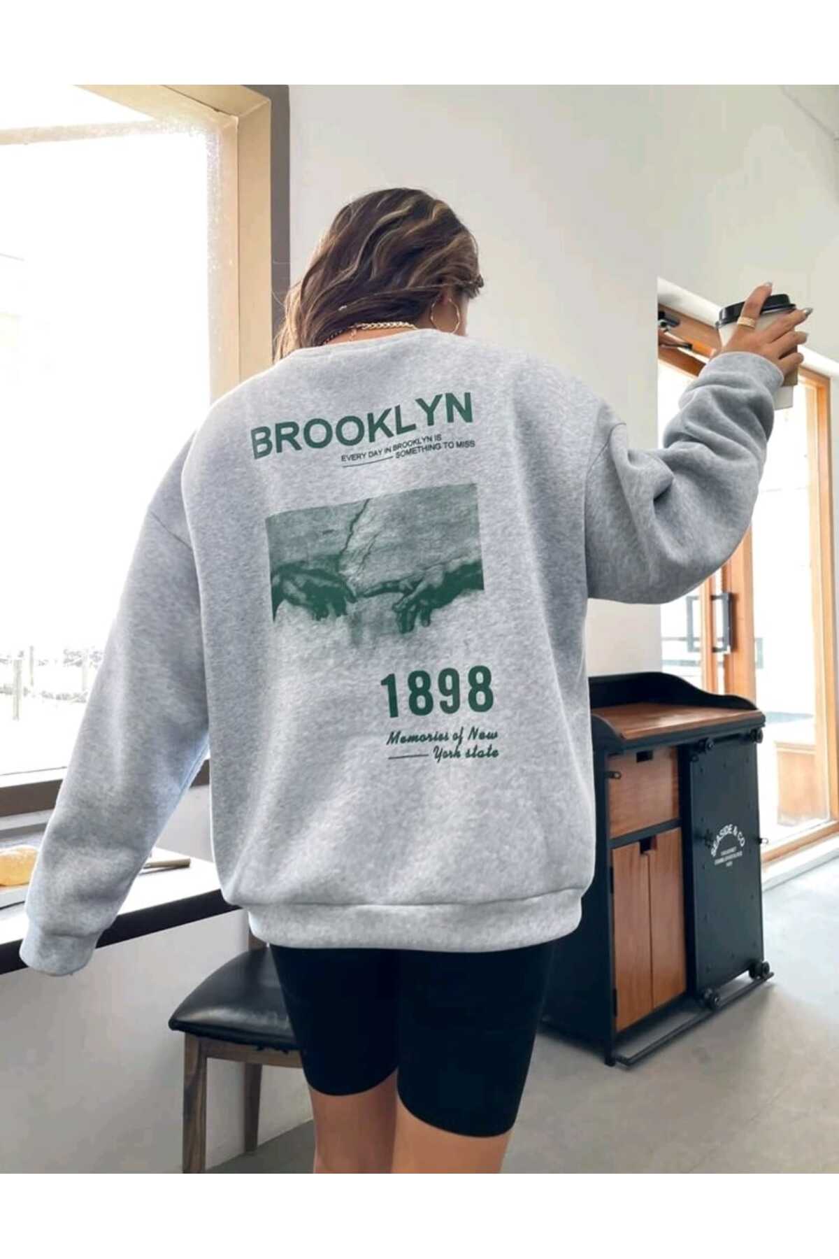 Baskılı Bisiklet Yaka Sweatshirt ( Geniş Kalıp )