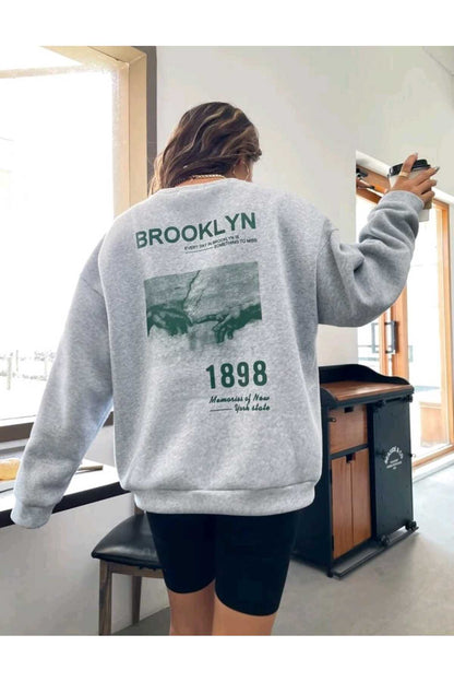 Baskılı Bisiklet Yaka Sweatshirt ( Geniş Kalıp )