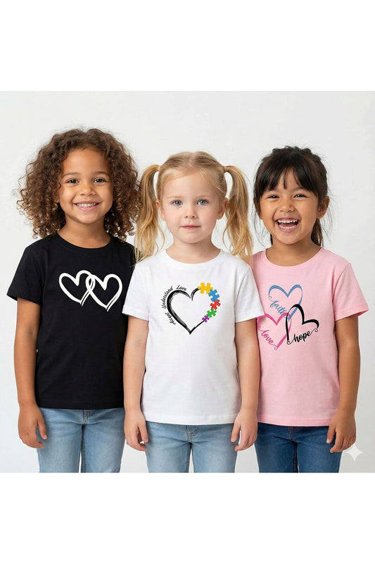3'lü Paket Hope Kalpler Baskılı Çocuk Pamuklu Tshirt