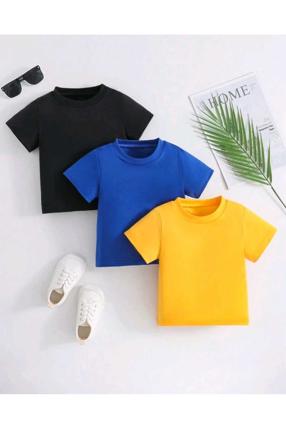 Çocuk Basic Düz Baskısız 3 Adet PAKET Tshirt