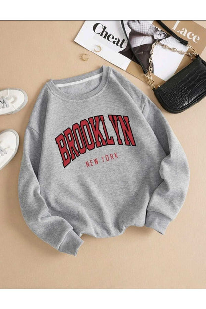 Brooklyn Baskılı Sweatshirt ( Bisiklet Yaka ) Unisex Pamuklu Özel Seri