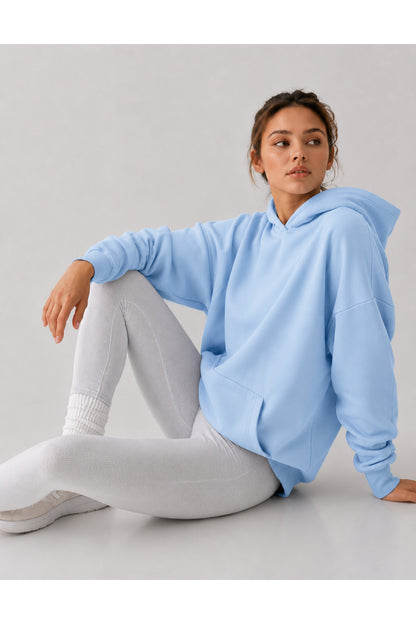 Düz Baskısız Üç İplik Kapüşonlu Kadın Sweatshirt