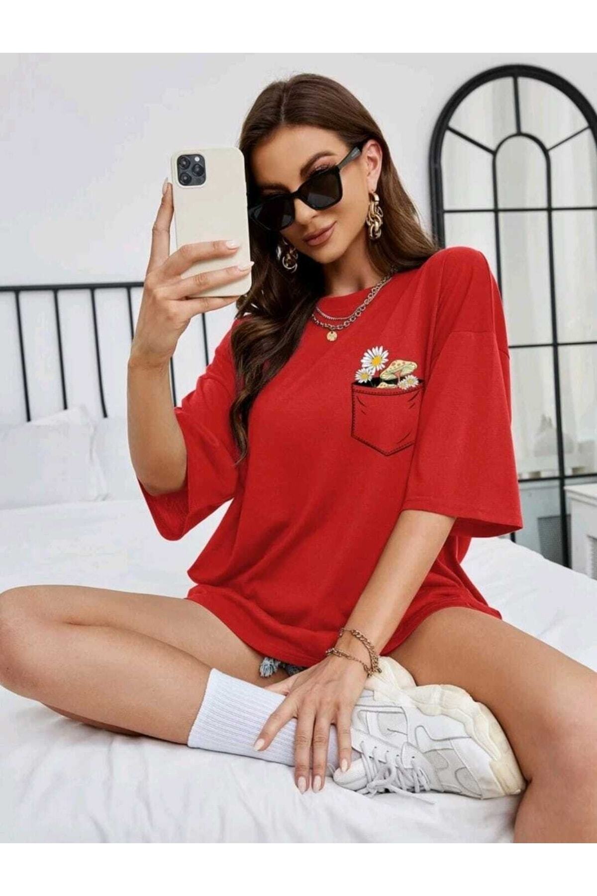 Çiçek Baskılı Unisex Oversize ( Geniş Kalıp ) Tshirt