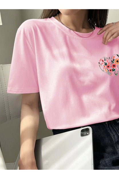 KALP ve Lale Baskılı Oversize Geniş Kalıp Pamuklu T-shirt Unisex