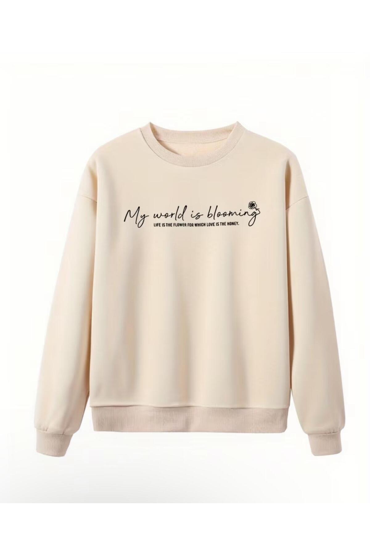 My World Is Blooming BASKILI BİSİKLET YAKA SWEATSHİRT