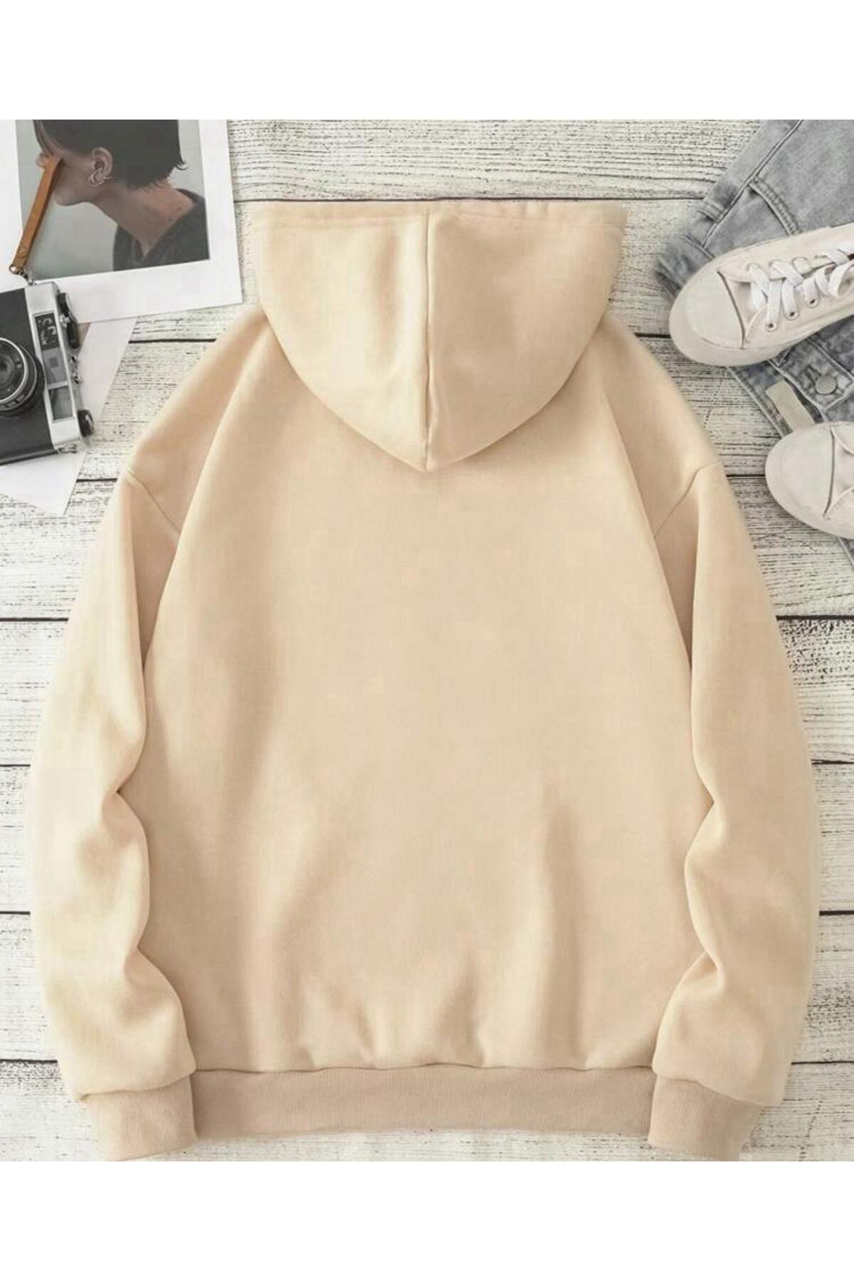 Kapüşonlu Sweatshirt Düz Baskısız ( Soft ) Geniş Kalıp