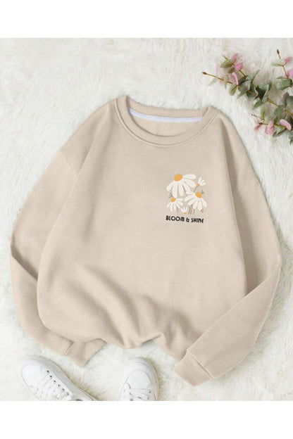 BLOOM & SHINE Baskılı Bisiklet Yaka OVERSIZE Sweatshirt ( GENİŞ KALIP )