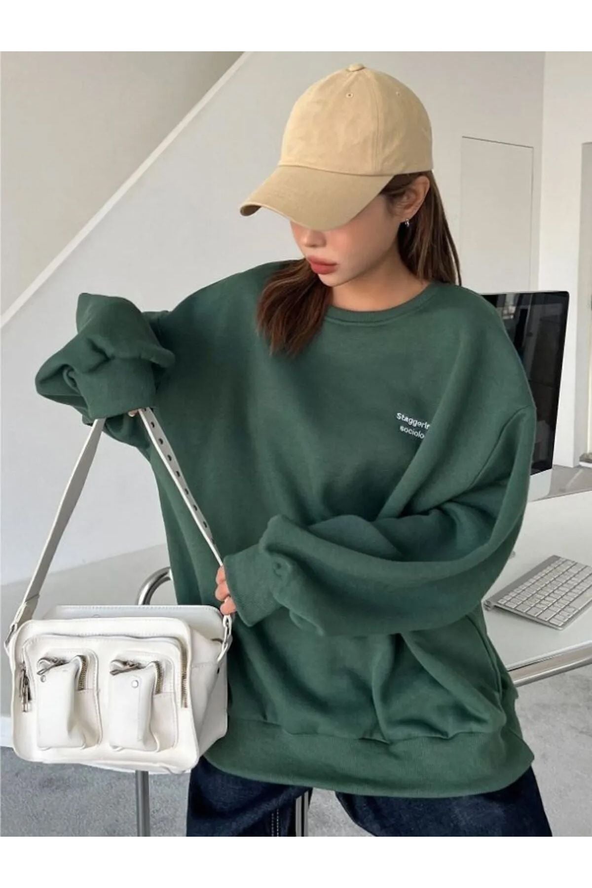 Baskılı Bisiklet Yaka Sweatshirt