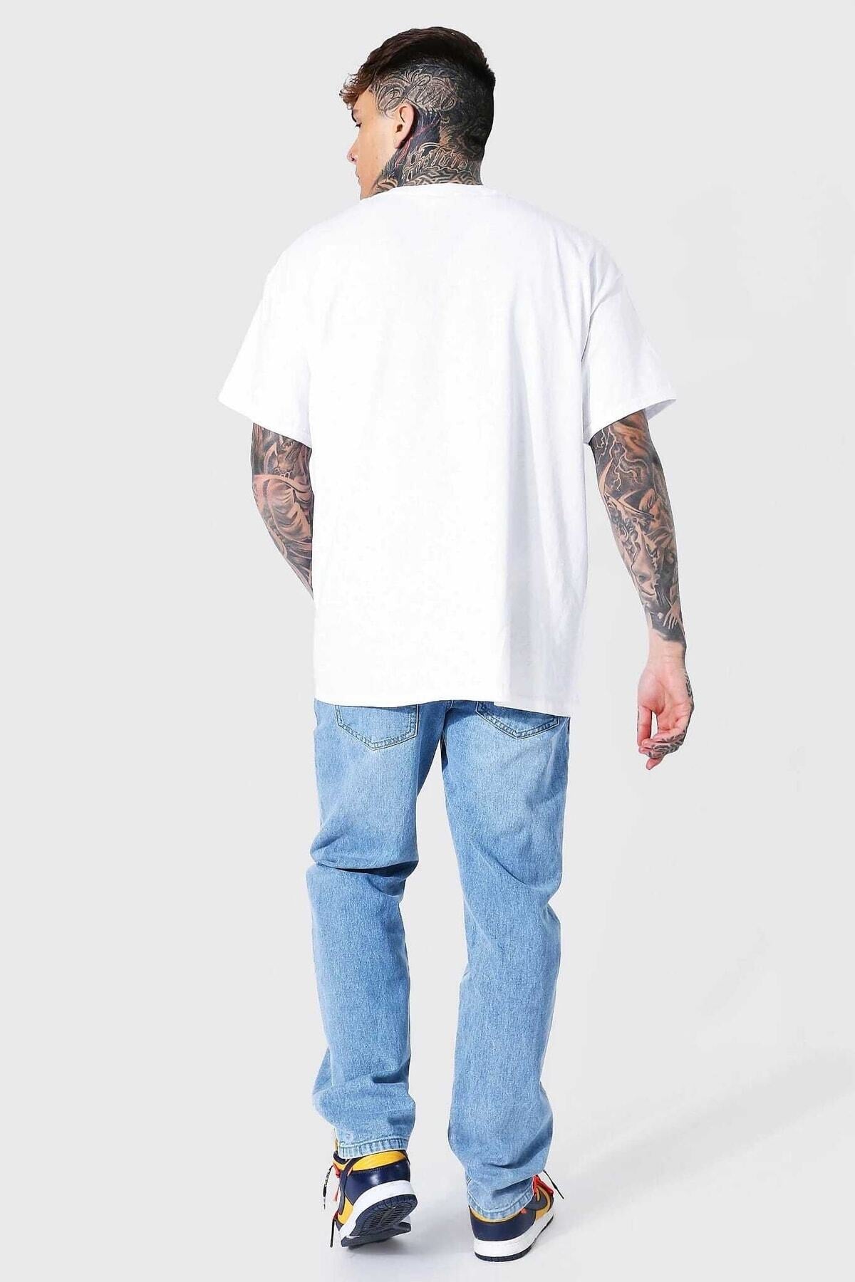 Nırvana Baskılı Oversıze Beyaz Bisiklet Yaka Spor Tshirt
