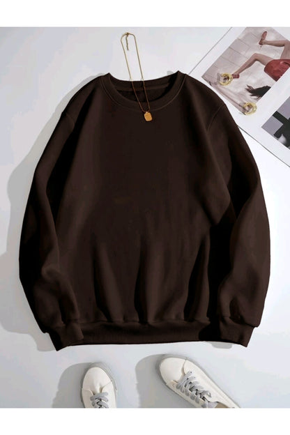 Düz Baskısız Giy Çık Oversize Kalıp Bisiklet Yaka Sweatshirt