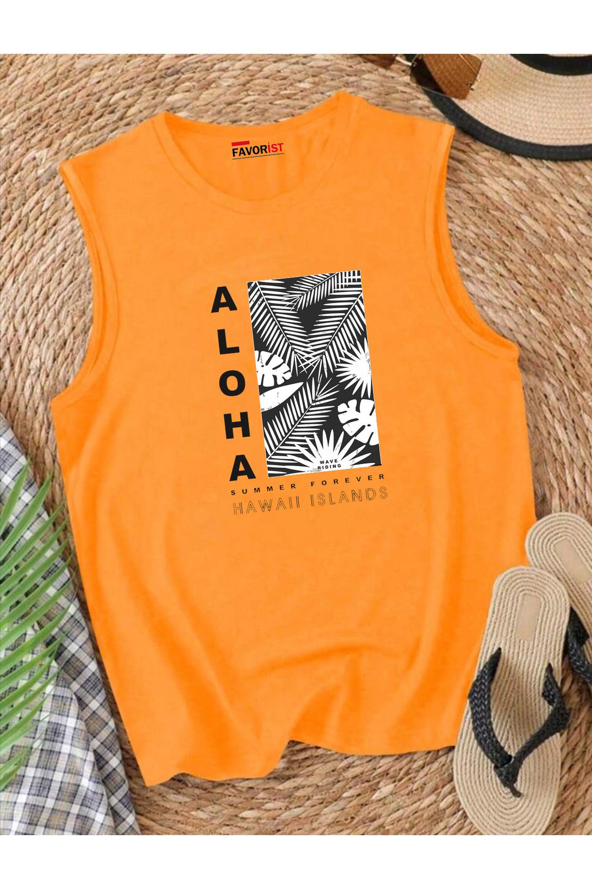 ALOHA SUMMER Omuzu Açık Kadın Pamuklu Kolsuz Yazlık T-shirt Atlet
