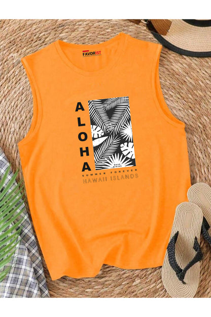 ALOHA SUMMER Omuzu Açık Kadın Pamuklu Kolsuz Yazlık T-shirt Atlet