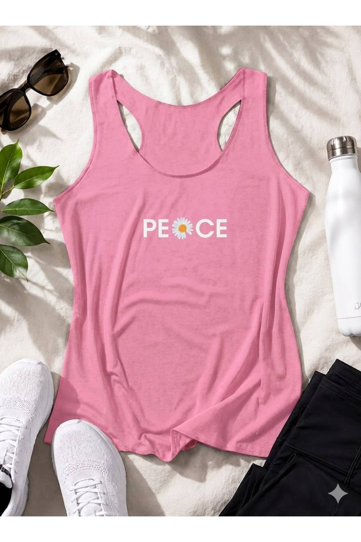 PEACE Baskılı Kadın (YÜZÜCÜ) Model Slim Fit Askılı Tshirt