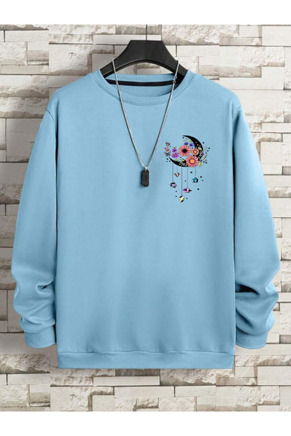 MOON Baskılı Oversize Kalıp Bisiklet Yaka Sweatshirt