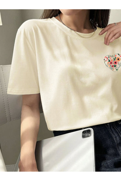 KALP ve Lale Baskılı Oversize Geniş Kalıp Pamuklu T-shirt Unisex