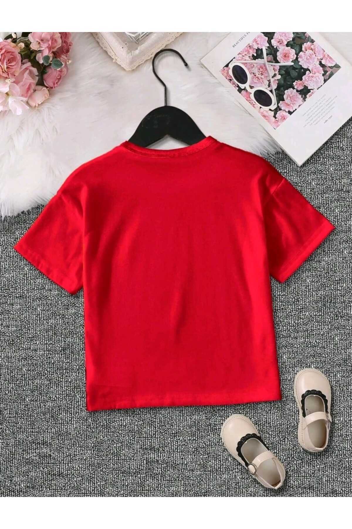 LOVE Kız Çocuk Yazlık Bisiklet Yaka Pamuklu T-shirt