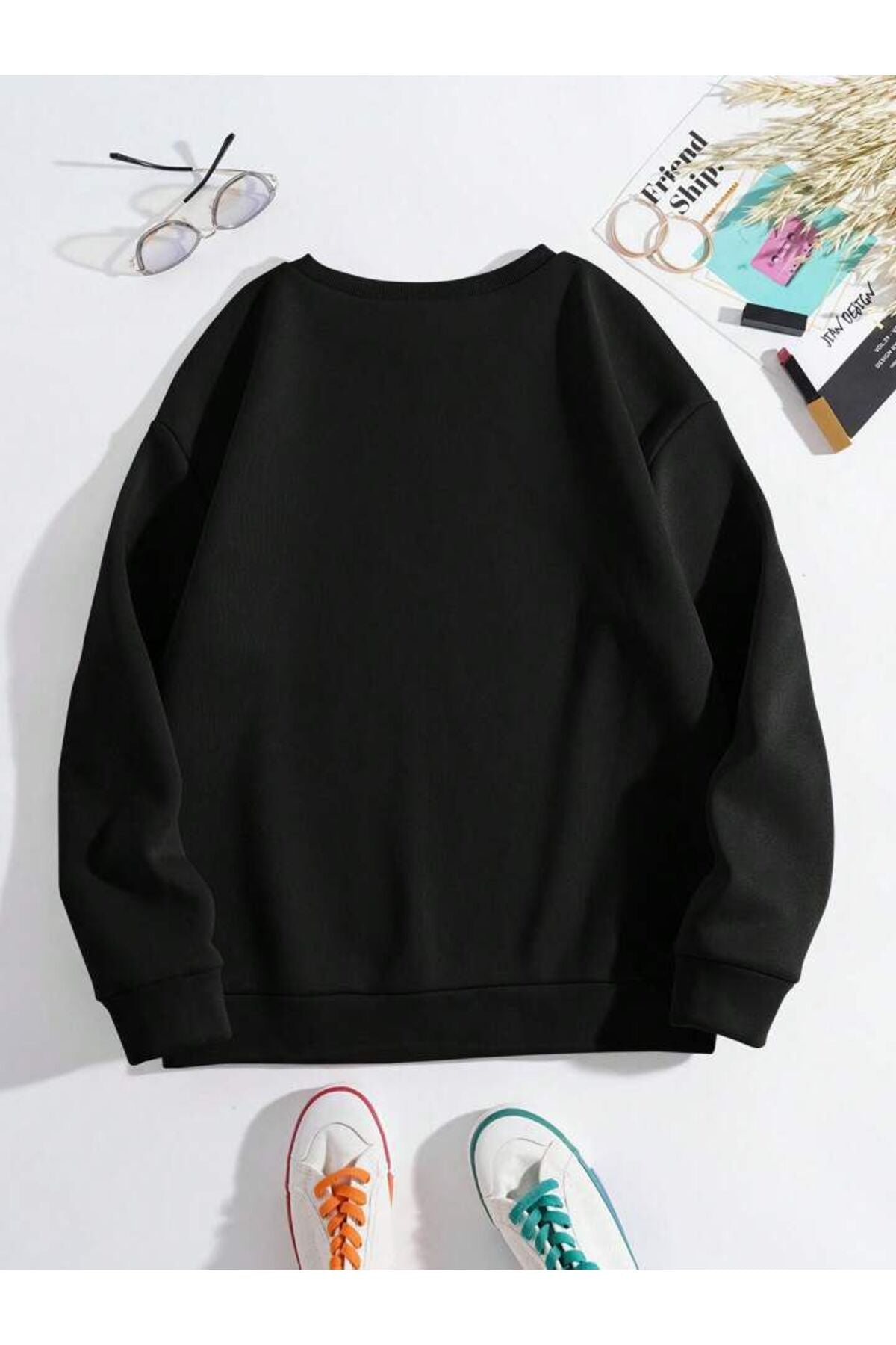 Siyah Karışık Bisiklet Yaka Sweatshirt Koleksiyonu