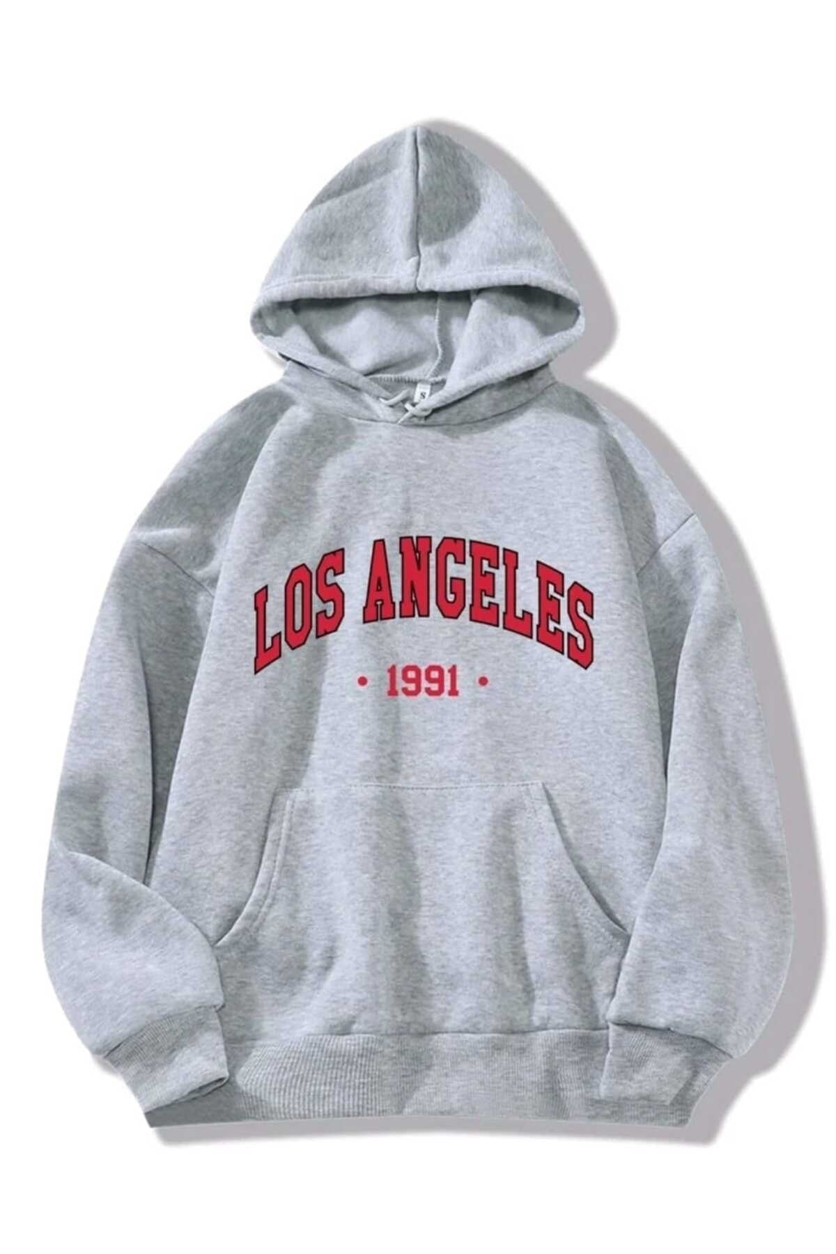 Los Angeles 1991 Baskılı Oversize Spor Sweatshirt Hoodie